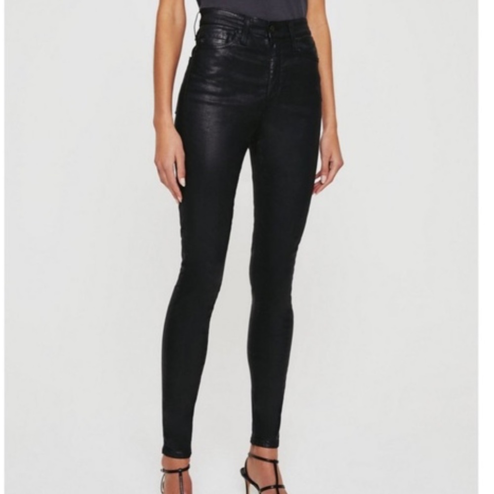 Ag jeans mila black coated high rise skinny jeans size 28